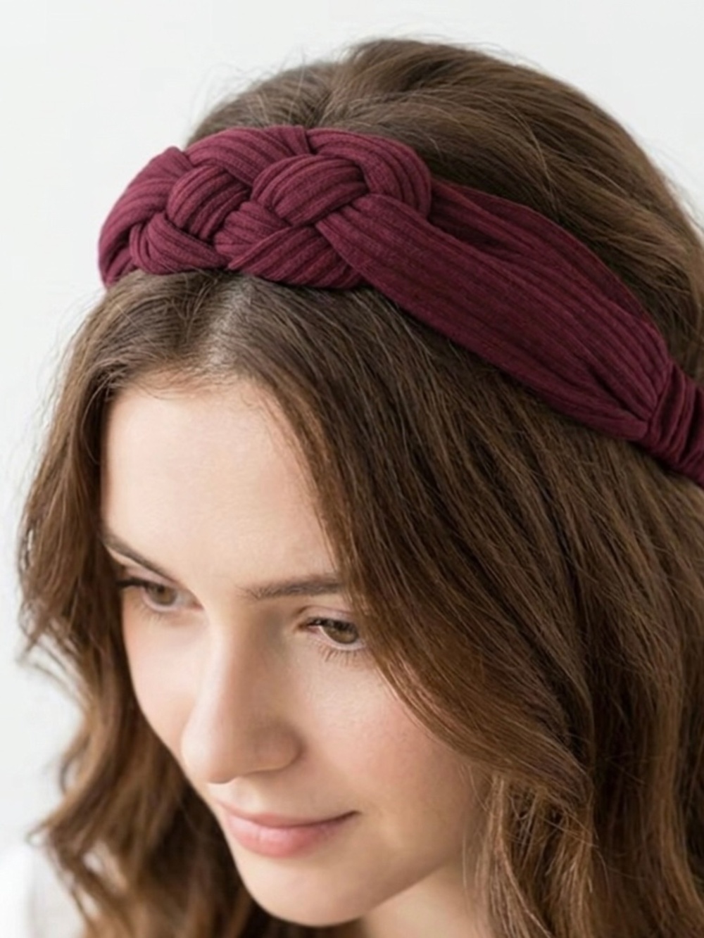 Boho-Chic Braided Headband in Wine Red